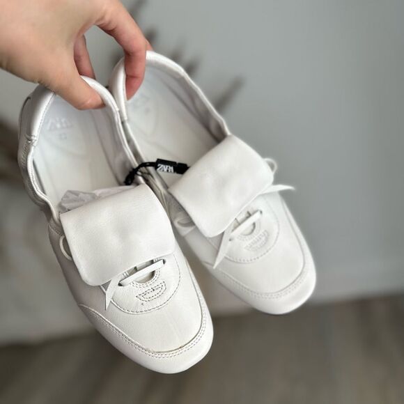 ZARA LACE-UP LOW HEEL LEATHER SHOES - Picture 1 of 16